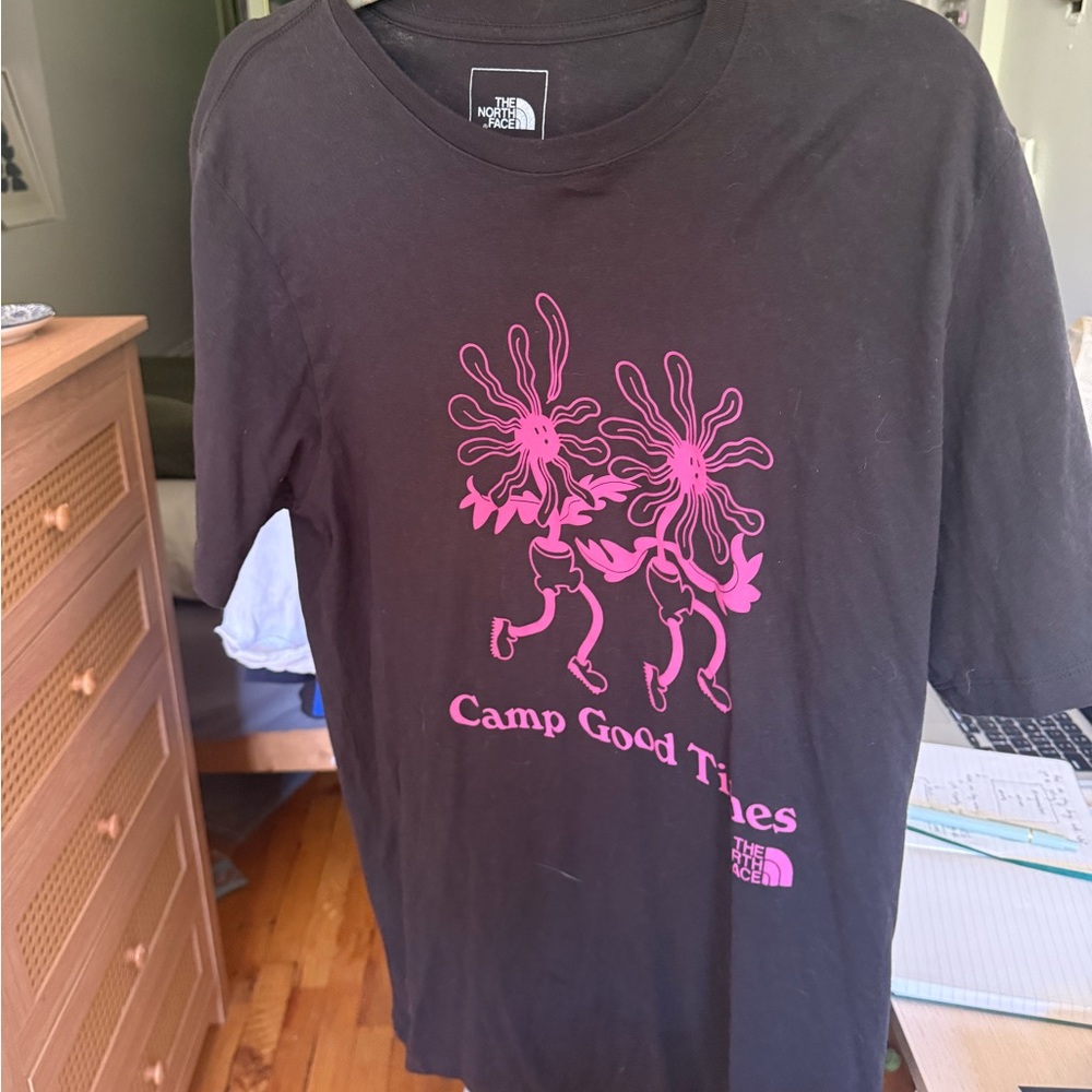 The North Face Black Tee with Pink Graphic